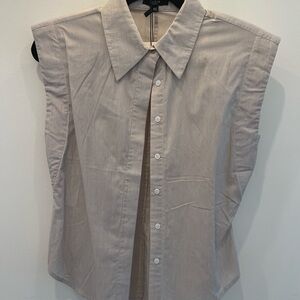 Sleeveless Beige Button-Up Shirt